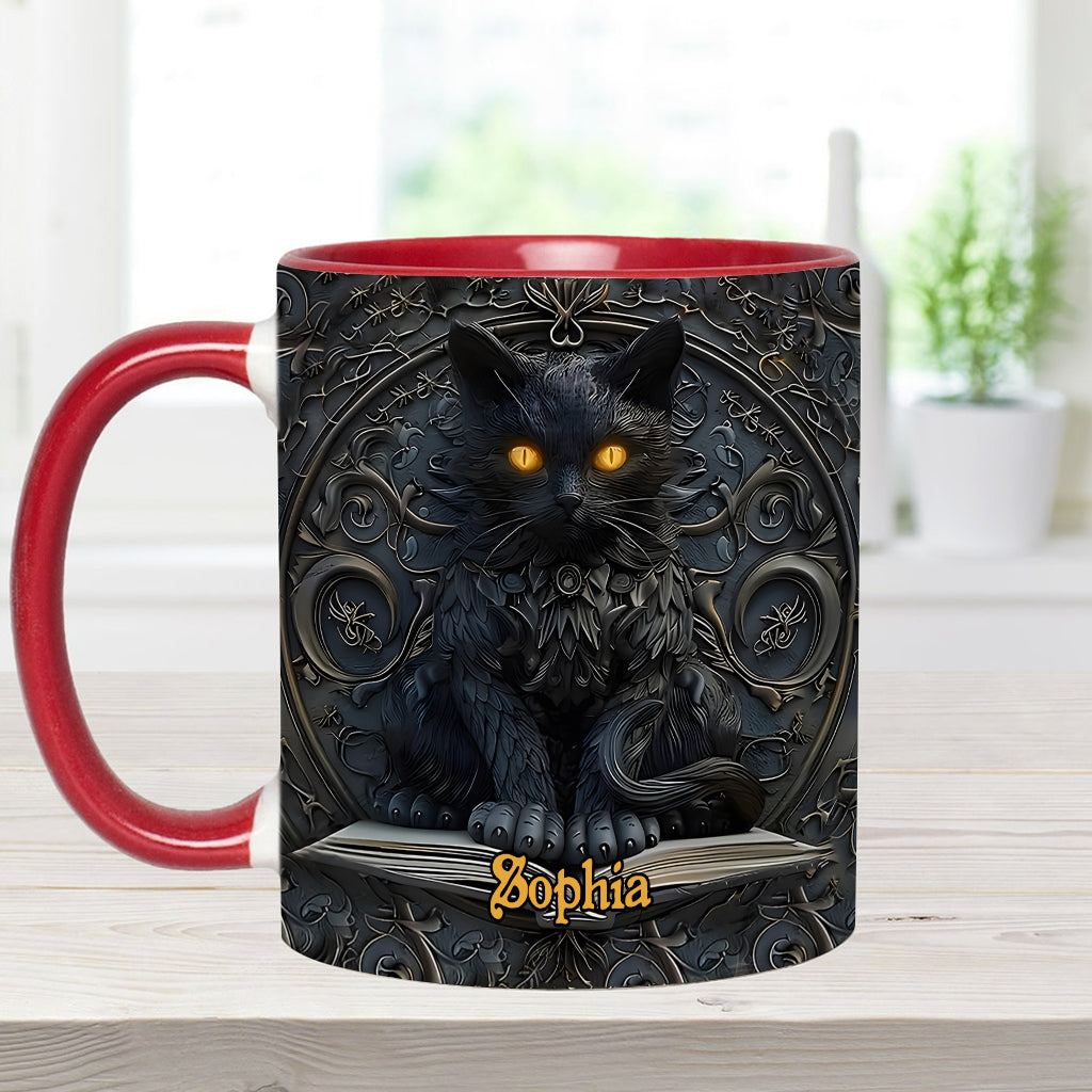 Mein Krafttier – Personalisierte Tasse mit schwarzem Katzenmotiv