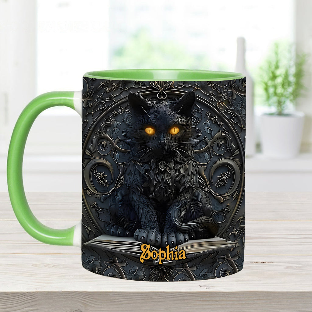 Mein Krafttier – Personalisierte Tasse mit schwarzem Katzenmotiv