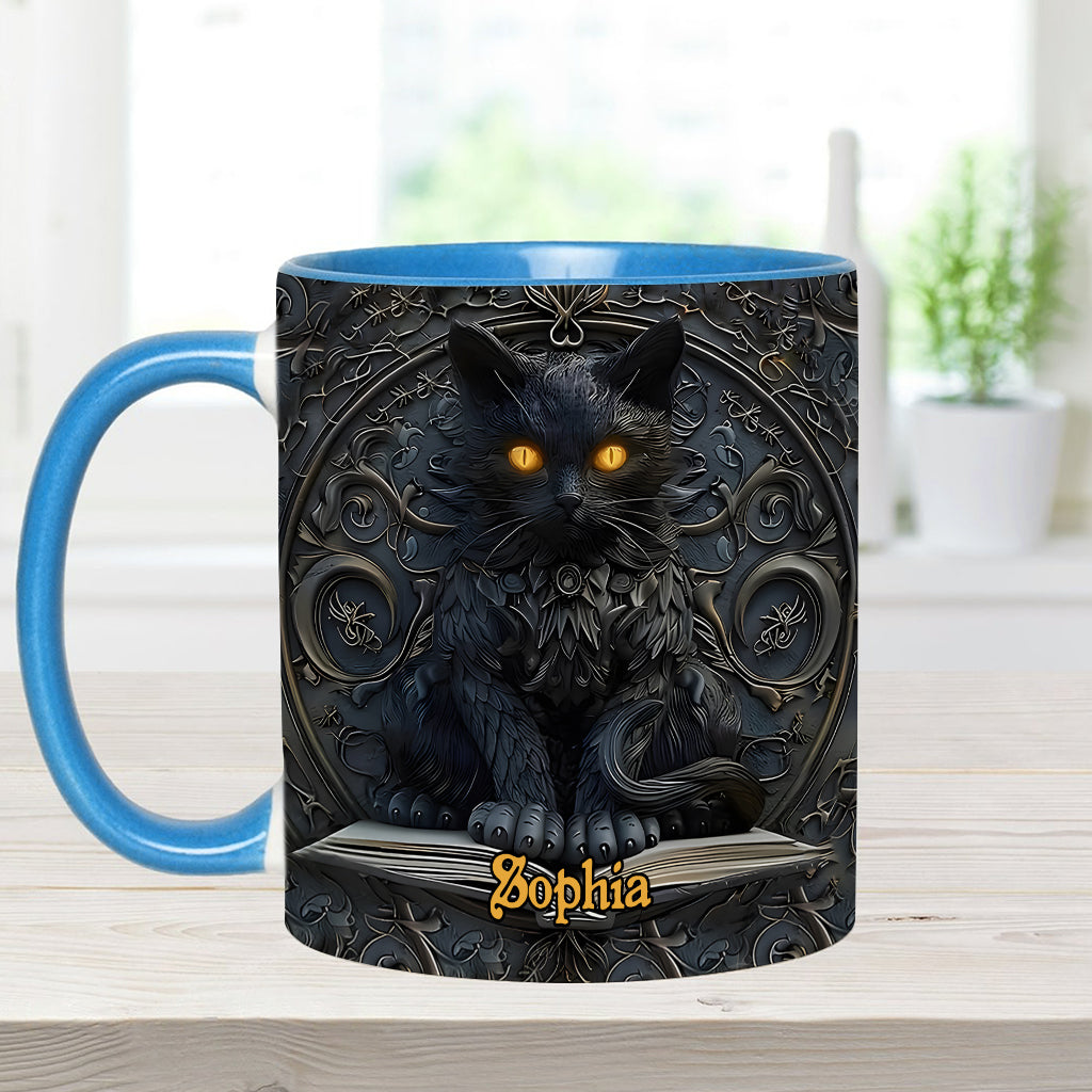 Mein Krafttier – Personalisierte Tasse mit schwarzem Katzenmotiv