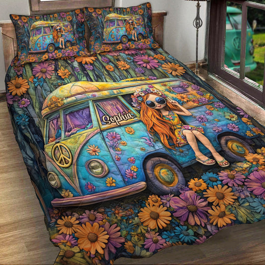 Fantastisches Caravan - Personalisiertes Hippie-Bettdecken-Set