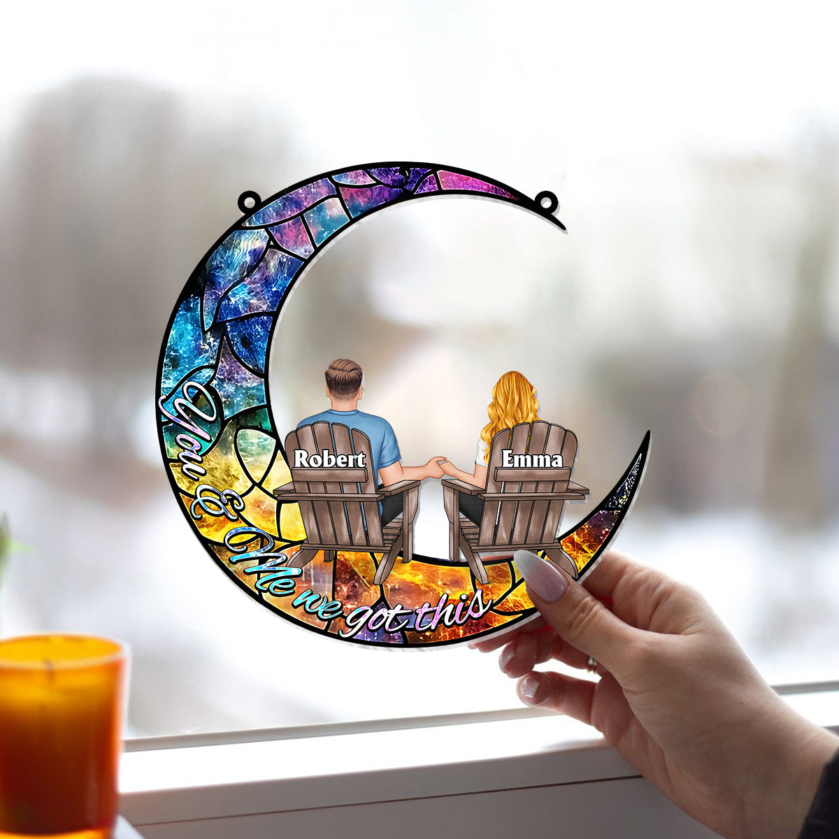 Du und ich, wir schaffen das – Personalisierter Sonnenfänger für Paare zum Aufhängen am Fenster 