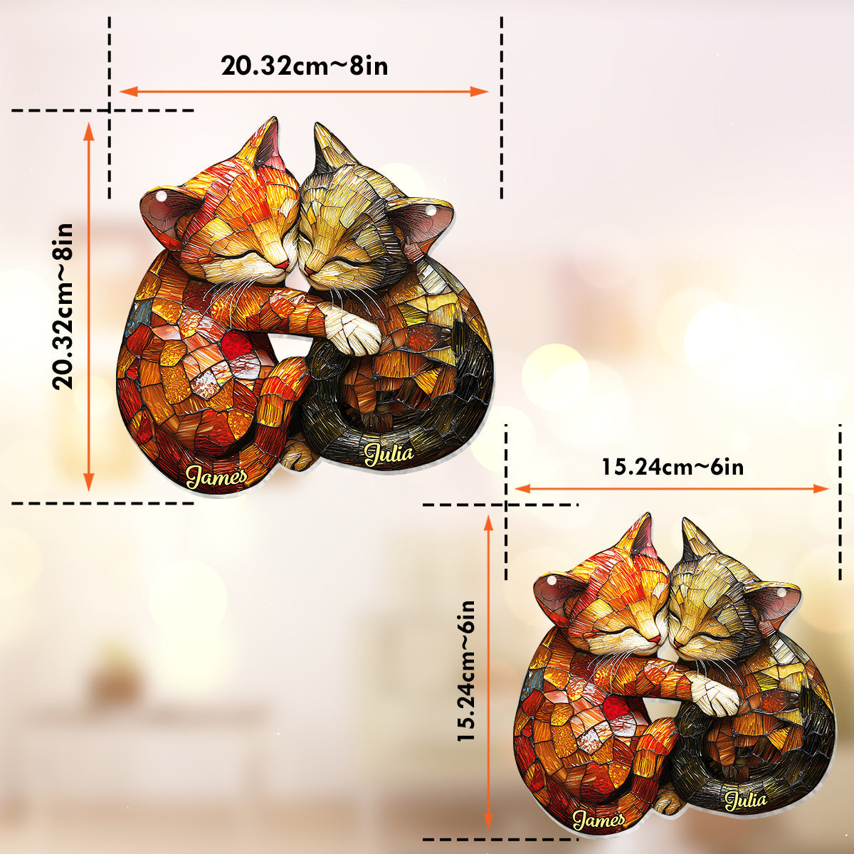 Niedliches Katzenpaar – Personalisierter Katzen-Fensterhänger als Sonnenfänger 