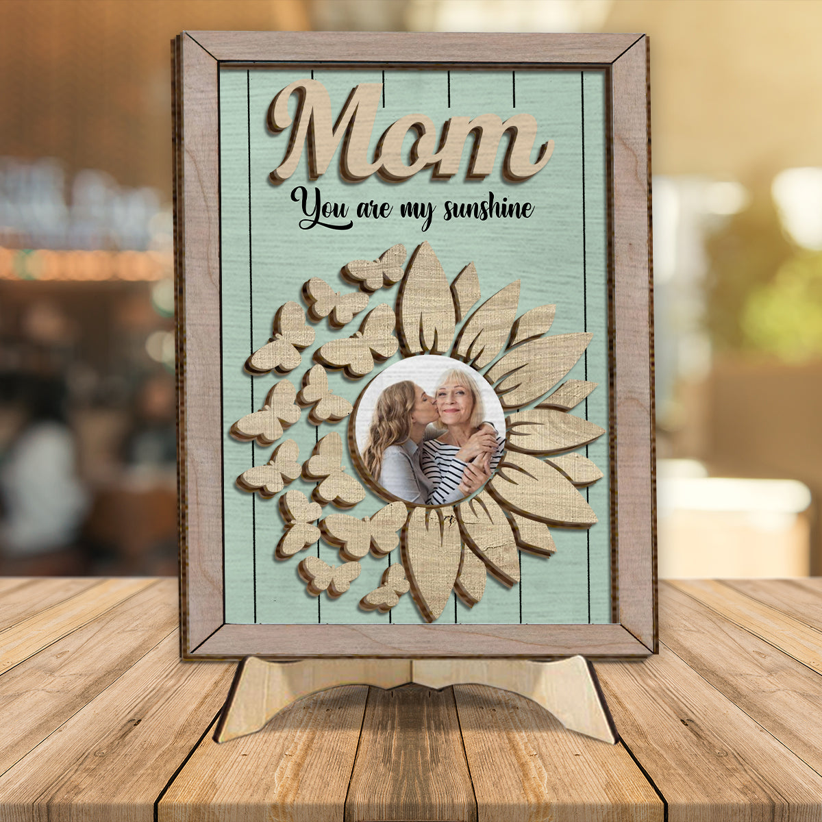 Du bist mein Sonnenschein – Personalisiertes Sonnenblumen-Fotoschild/Holzplakette für Mütter (2-lagig)