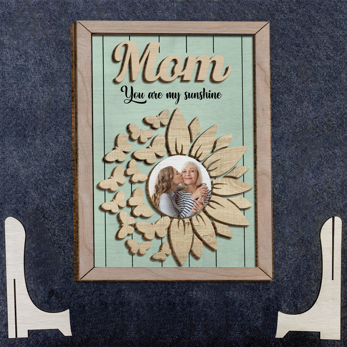 Du bist mein Sonnenschein – Personalisiertes Sonnenblumen-Fotoschild/Holzplakette für Mütter (2-lagig)