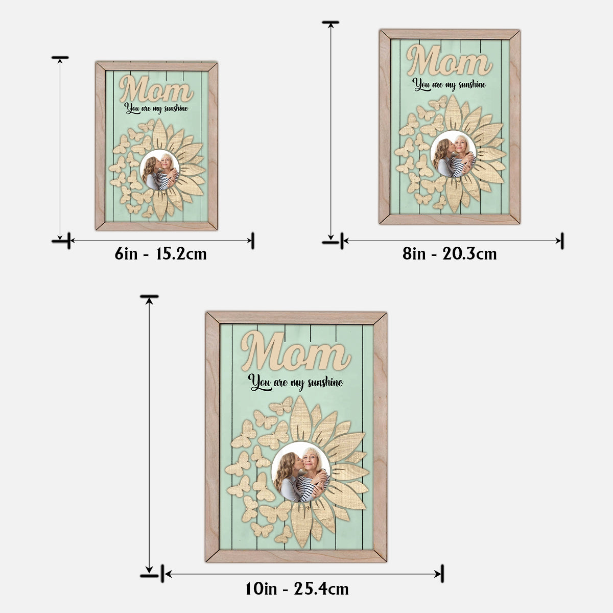 Du bist mein Sonnenschein – Personalisiertes Sonnenblumen-Fotoschild/Holzplakette für Mütter (2-lagig)