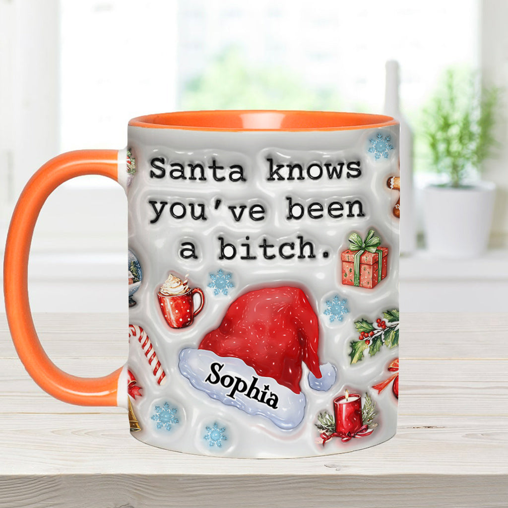 Santa Knows - Personalisierter Becher mit Akzenten für die beste Freundin