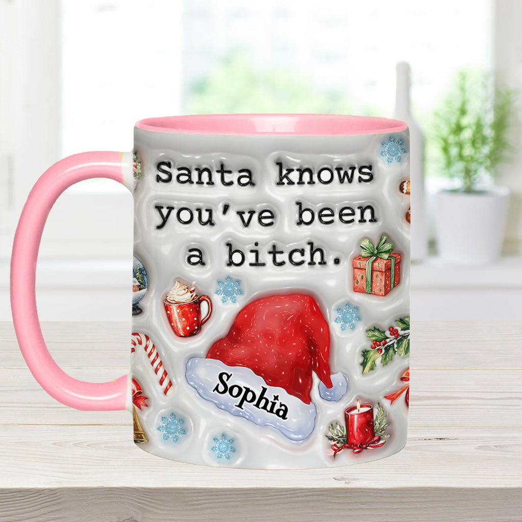Santa Knows - Personalisierter Becher mit Akzenten für die beste Freundin