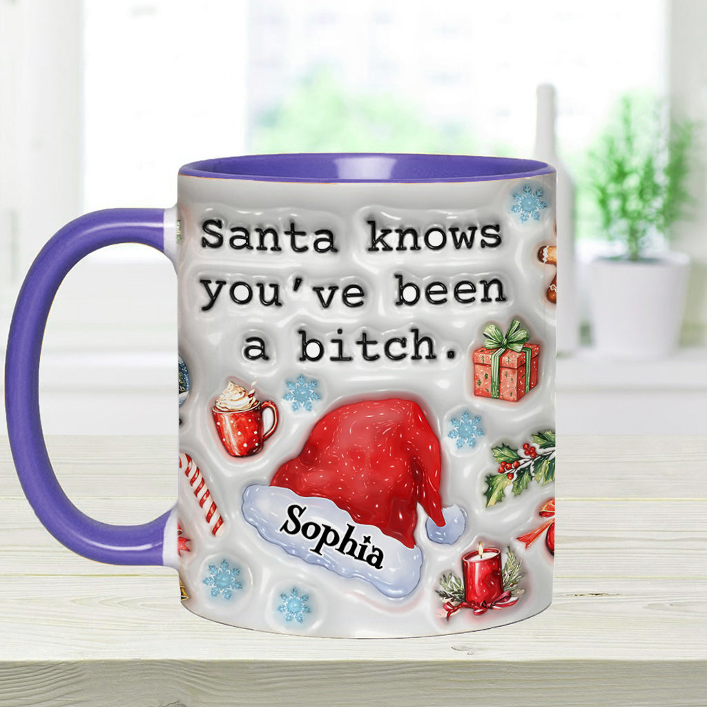 Santa Knows - Personalisierter Becher mit Akzenten für die beste Freundin