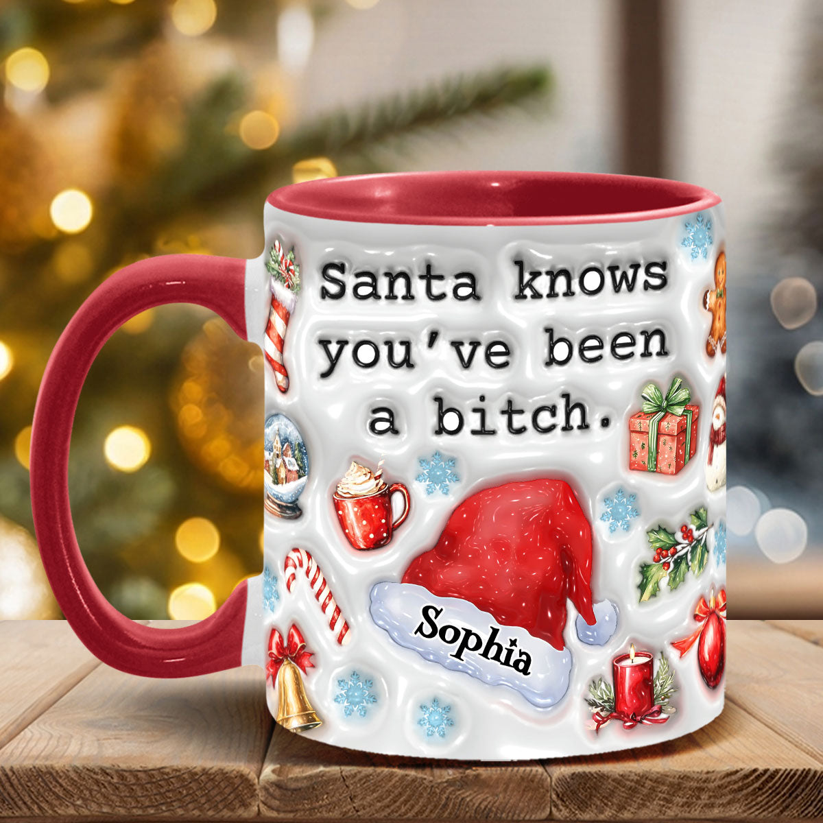 Santa Knows - Personalisierter Becher mit Akzenten für die beste Freundin