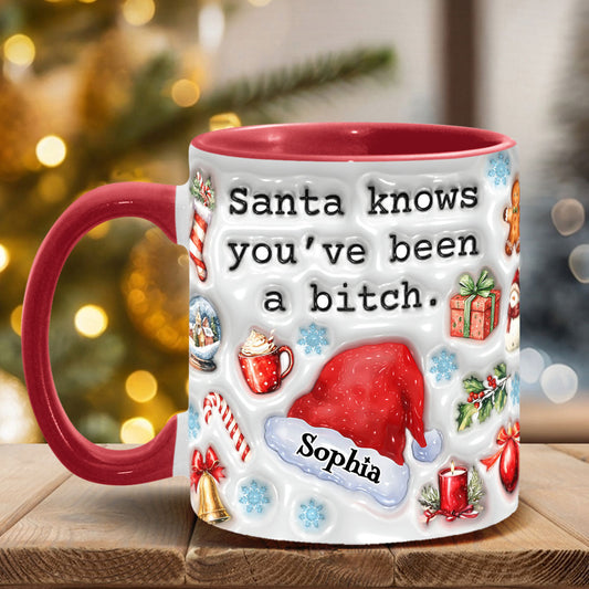 Santa Knows - Personalisierter Becher mit Akzenten für die beste Freundin