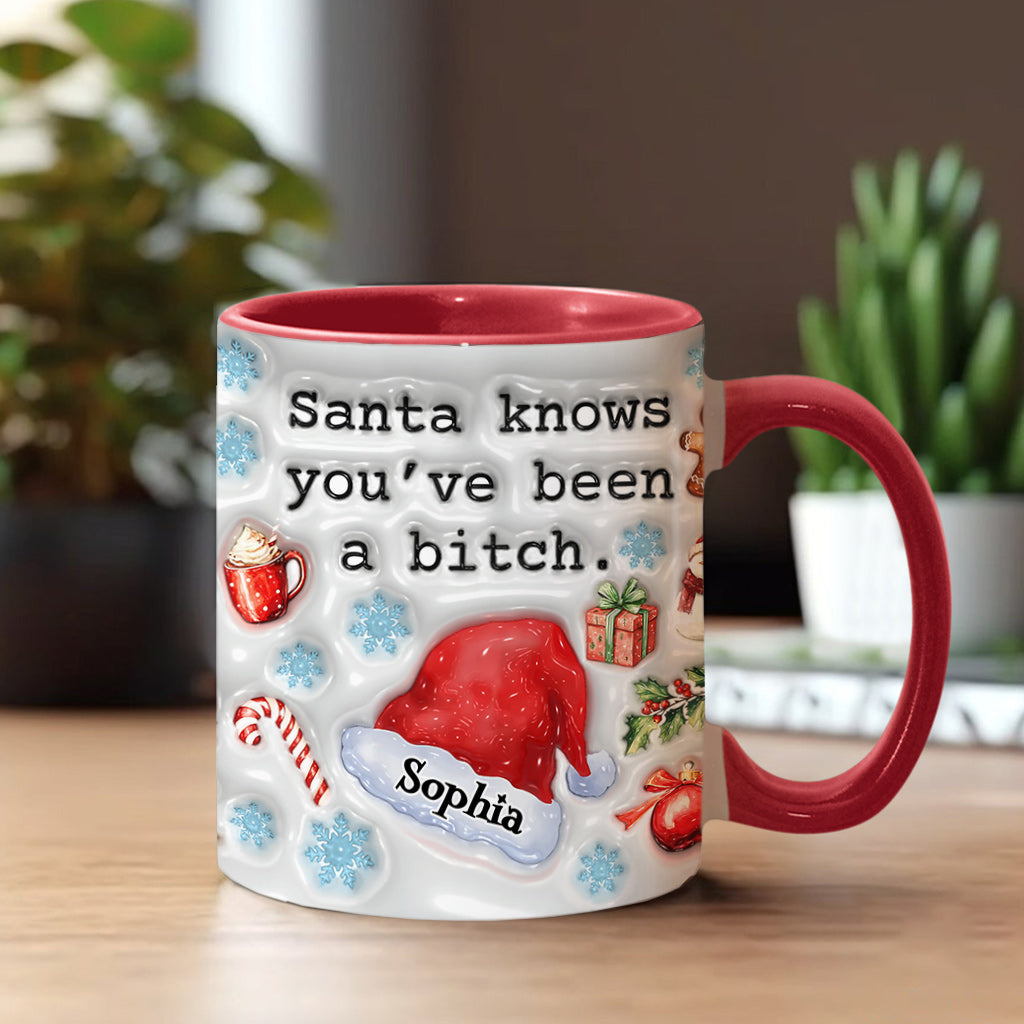 Santa Knows - Personalisierter Becher mit Akzenten für die beste Freundin