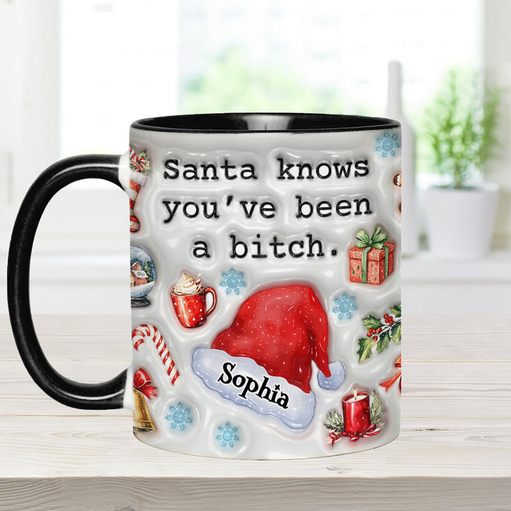 Santa Knows - Personalisierter Becher mit Akzenten für die beste Freundin