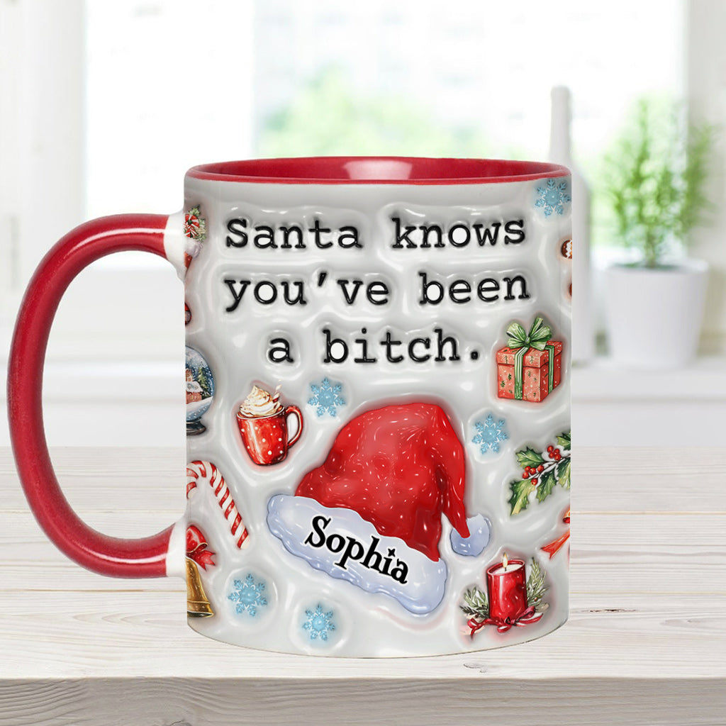 Santa Knows - Personalisierter Becher mit Akzenten für die beste Freundin