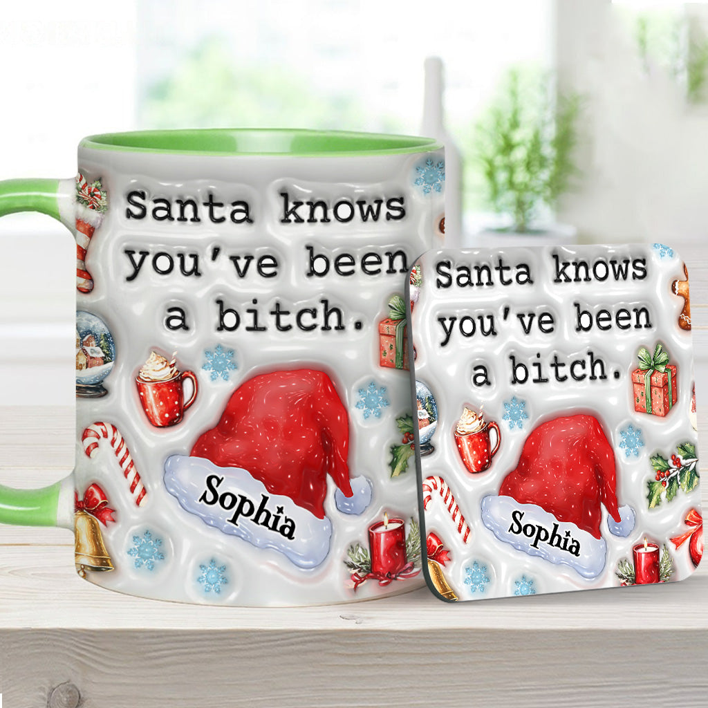 Santa Knows - Personalisierter Becher mit Akzenten für die beste Freundin