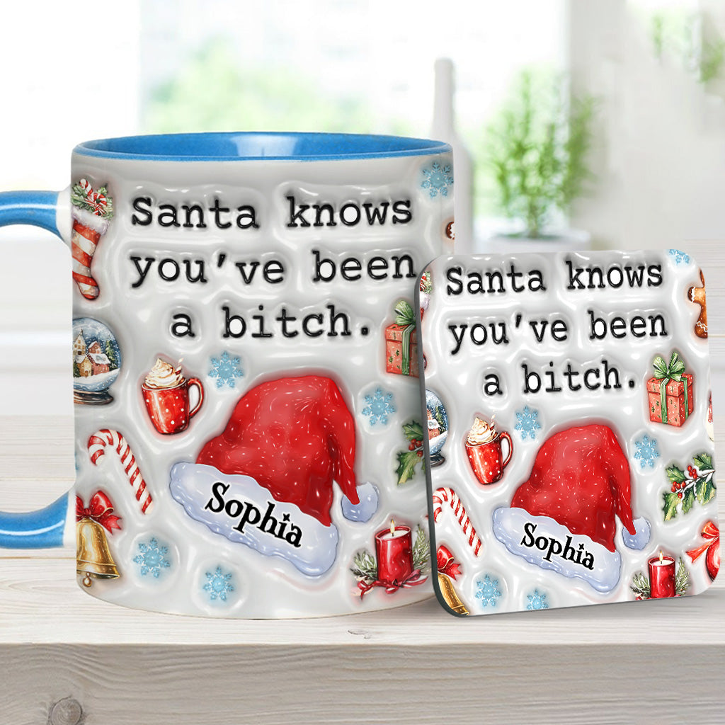 Santa Knows - Personalisierter Becher mit Akzenten für die beste Freundin