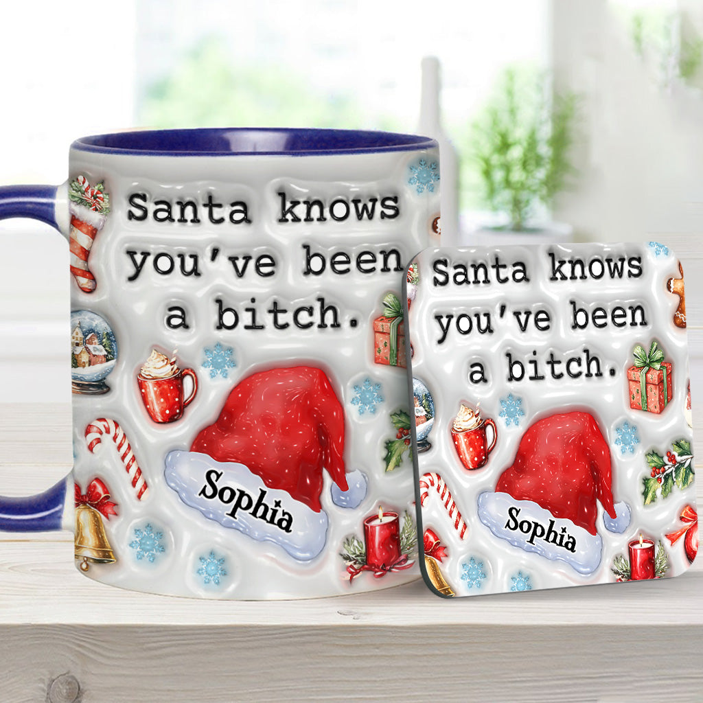 Santa Knows - Personalisierter Becher mit Akzenten für die beste Freundin