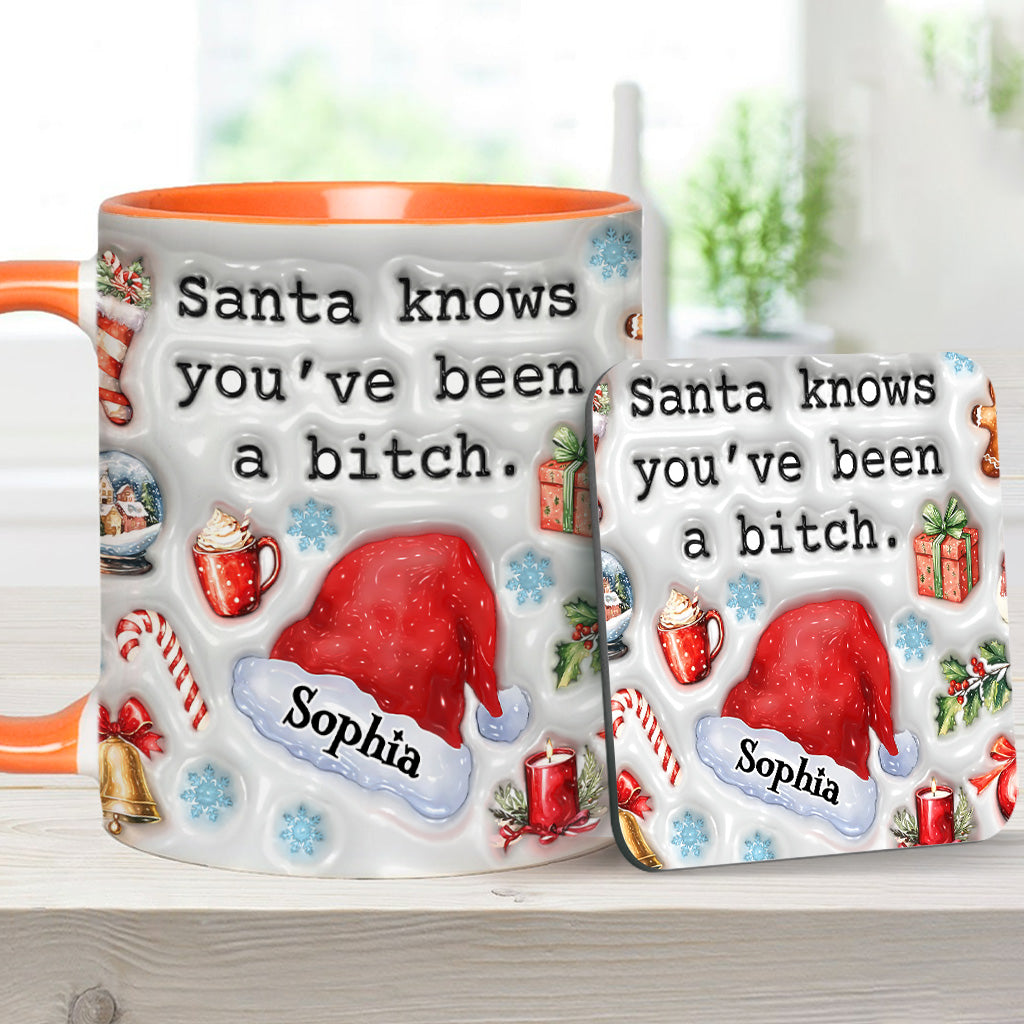 Santa Knows - Personalisierter Becher mit Akzenten für die beste Freundin