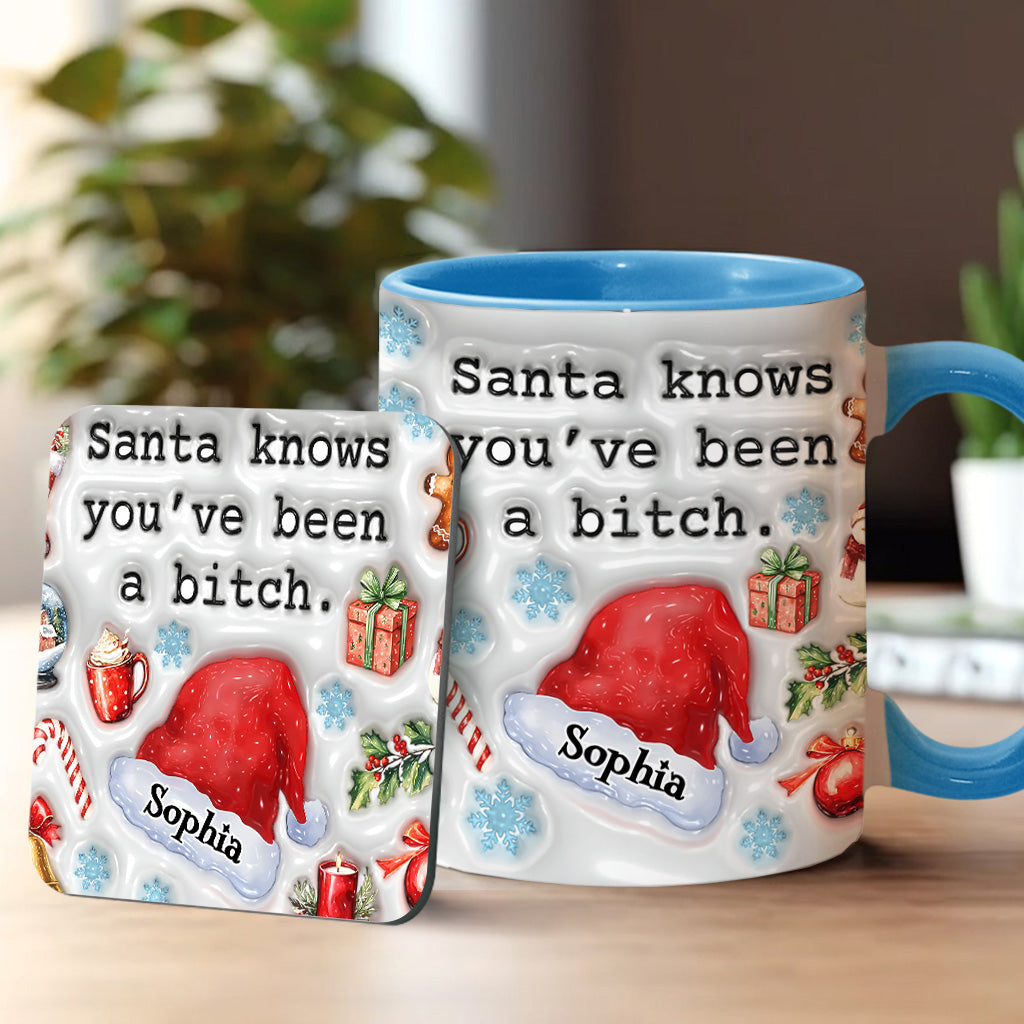 Santa Knows - Personalisierter Becher mit Akzenten für die beste Freundin