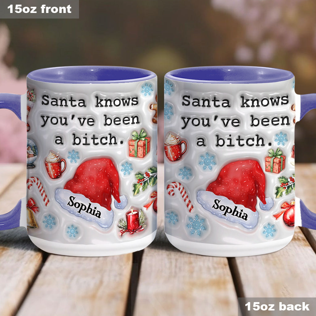 Santa Knows - Personalisierter Becher mit Akzenten für die beste Freundin