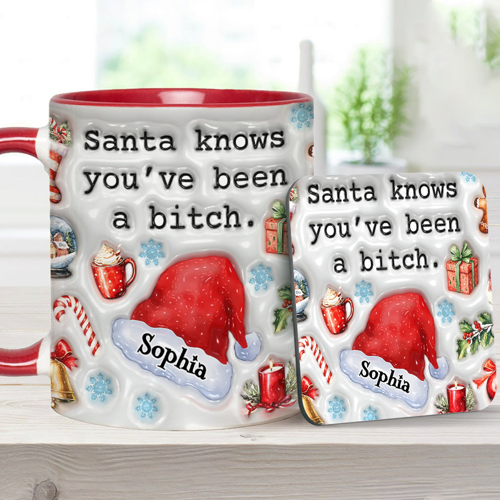 Santa Knows - Personalisierter Becher mit Akzenten für die beste Freundin