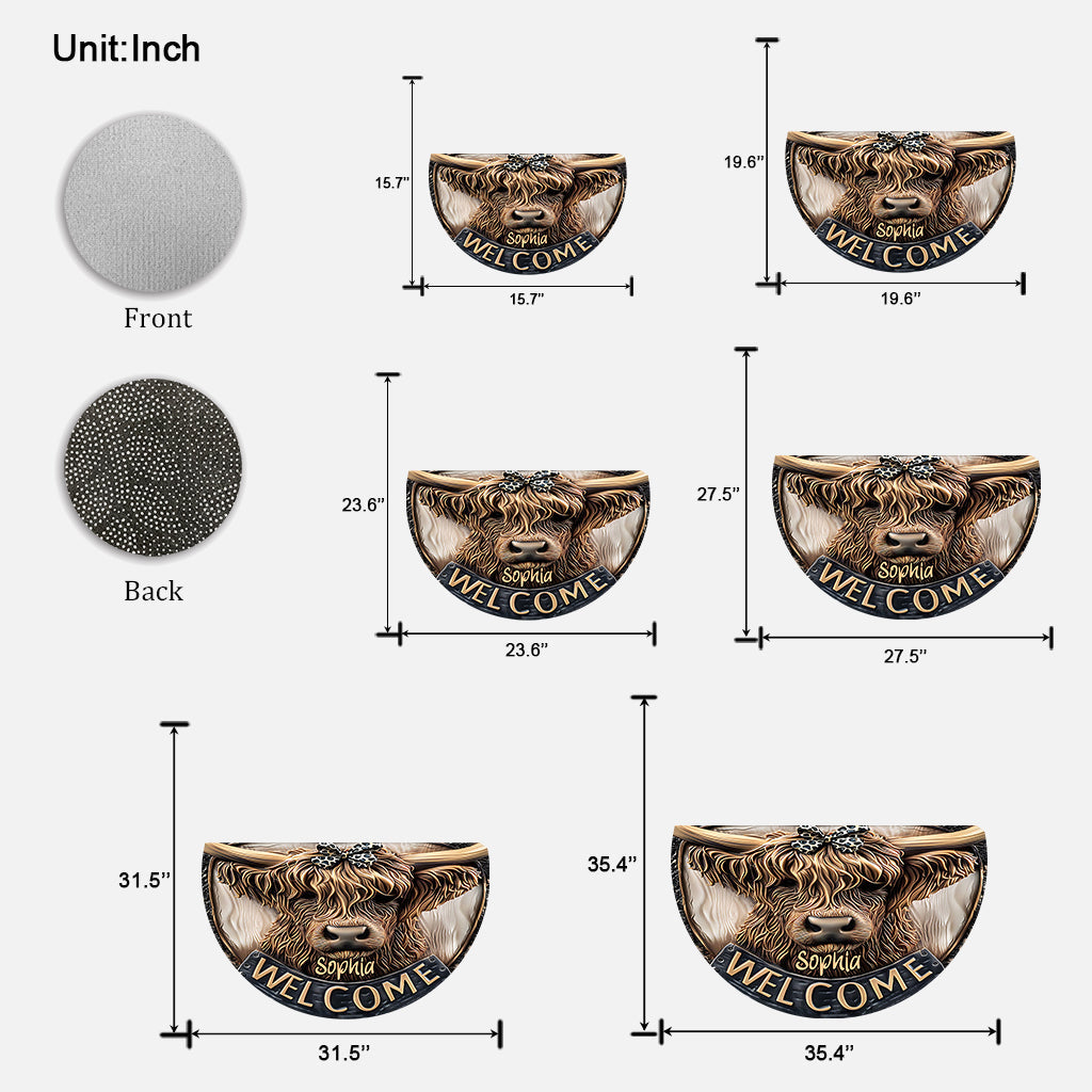 Niedliche Willkommensmatte mit Hochlandrind-Motiv – personalisierte Fußmatte