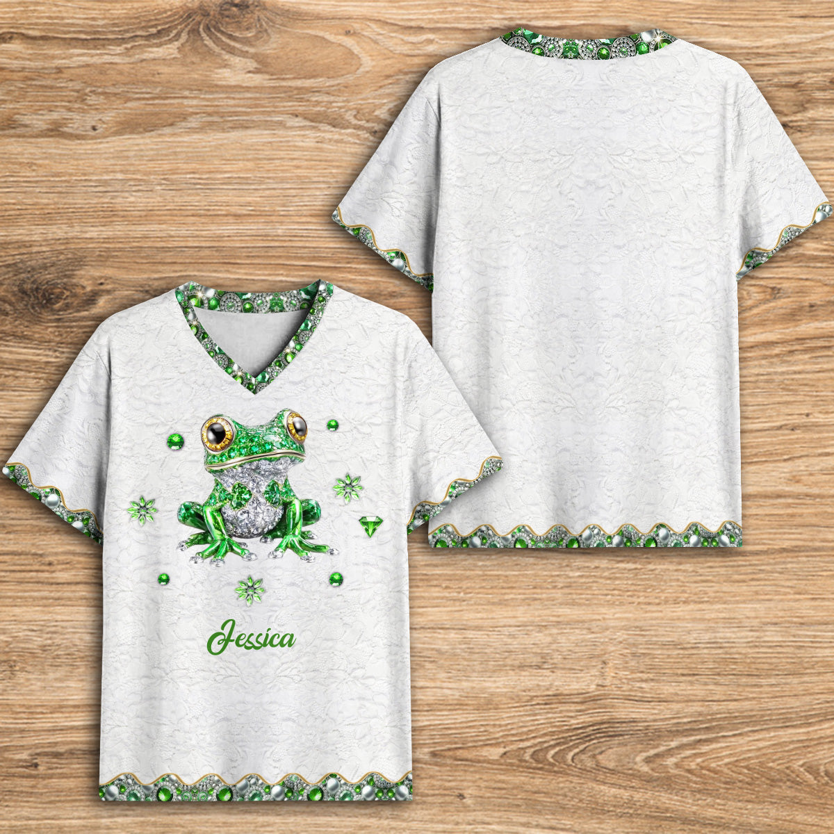 Love Frog – Personalisiertes T-Shirt mit Frosch-Vollbilddruck und V-Ausschnitt