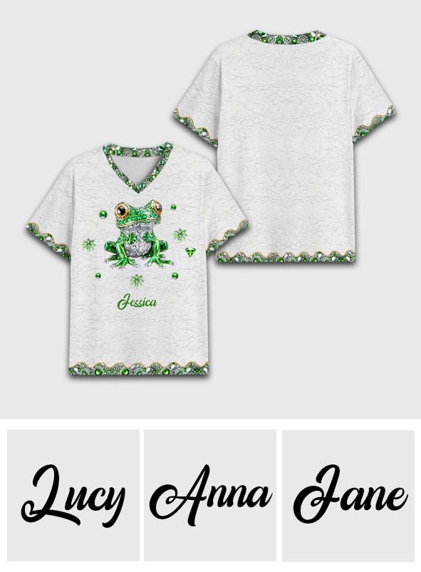 Love Frog – Personalisiertes T-Shirt mit Frosch-Vollbilddruck und V-Ausschnitt