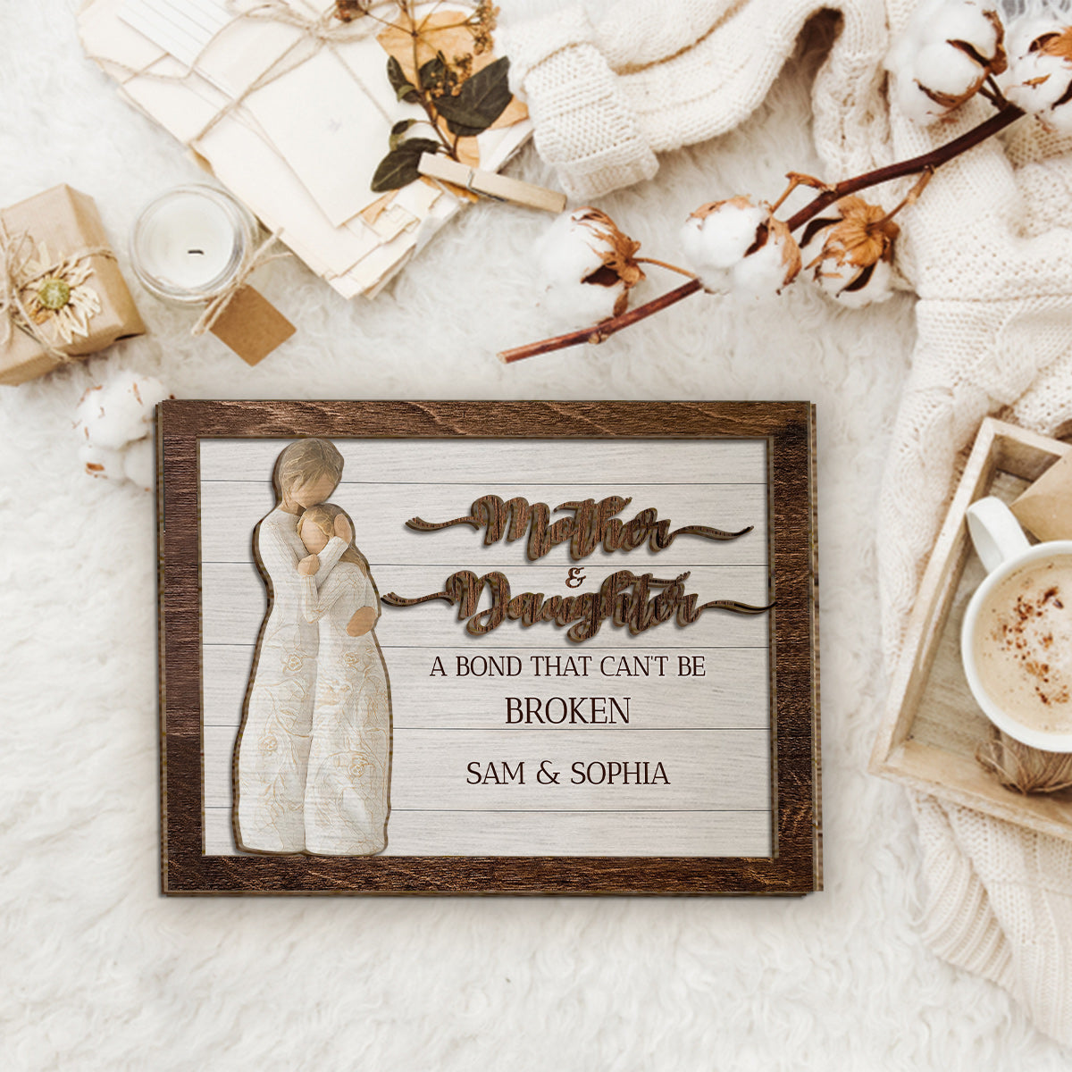 Eine unzerbrechliche Verbindung – Personalisiertes zweilagiges Holzschild „Mutter“ / Holzplakette