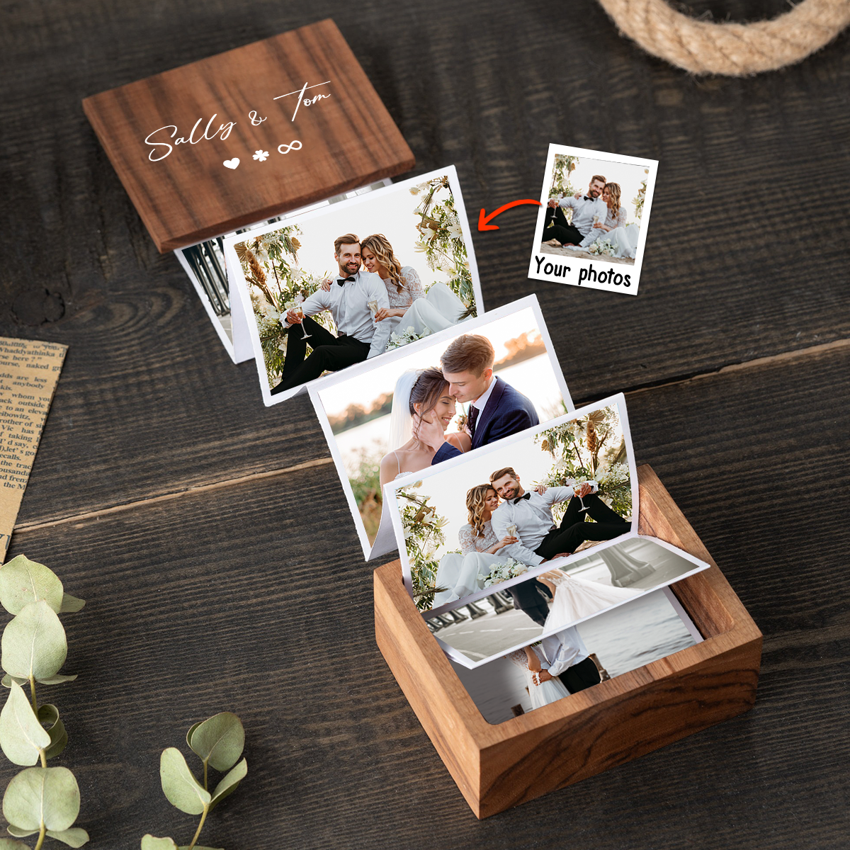 Beliebiges Foto – Personalisierte Fotobox aus Holz für Paare