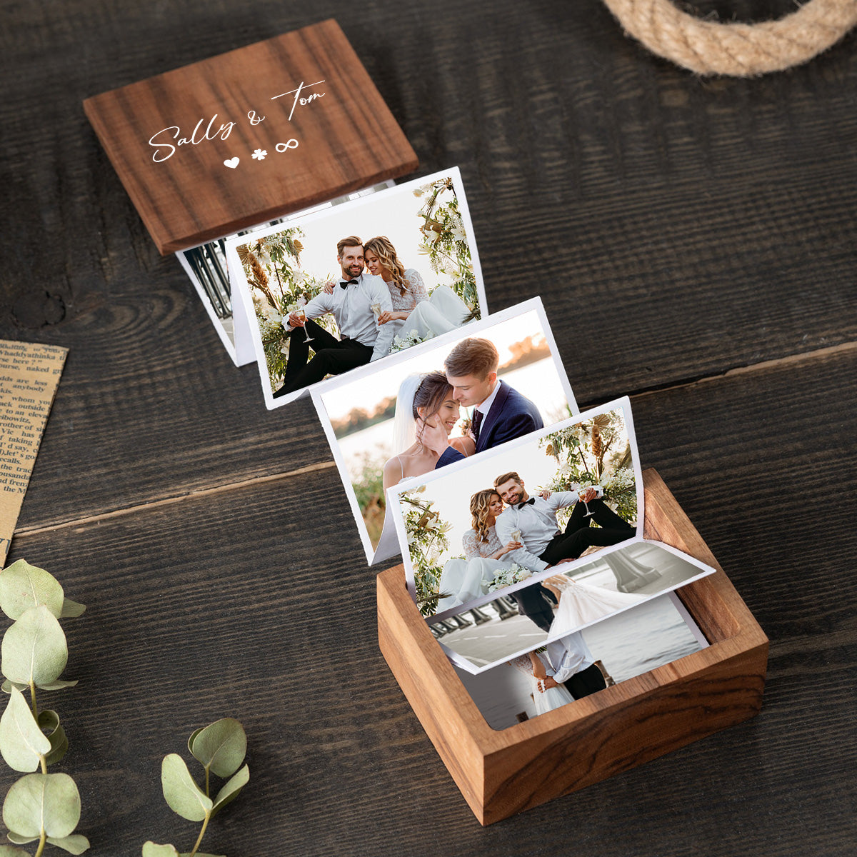 Beliebiges Foto – Personalisierte Fotobox aus Holz für Paare