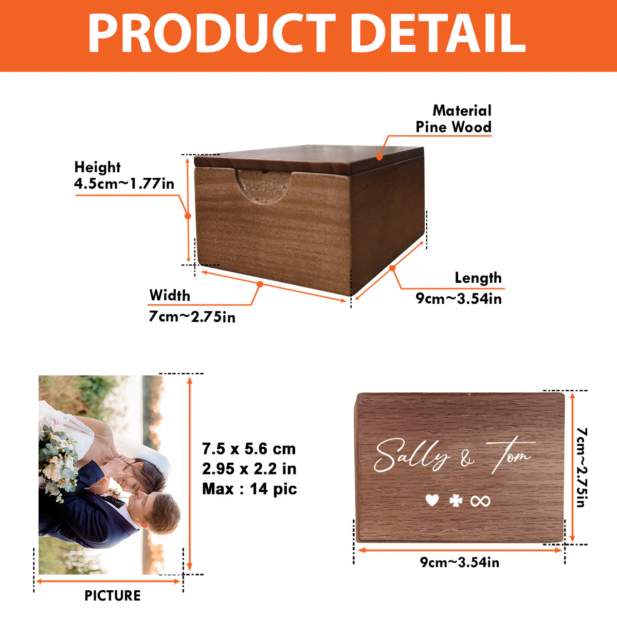 Beliebiges Foto – Personalisierte Fotobox aus Holz für Paare