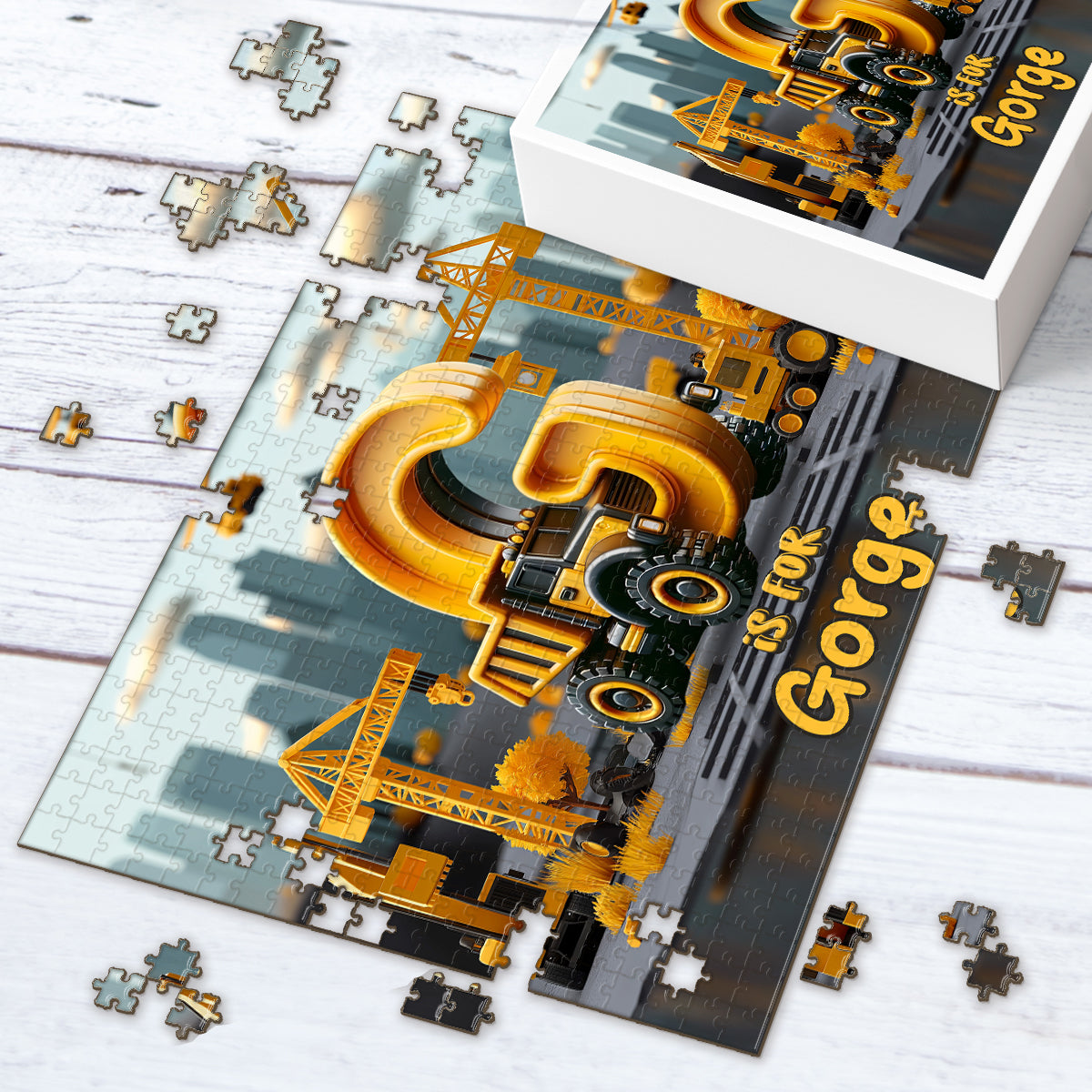 Baustellenfahrzeuge Buchstaben - Personalisiertes Kinderpuzzle