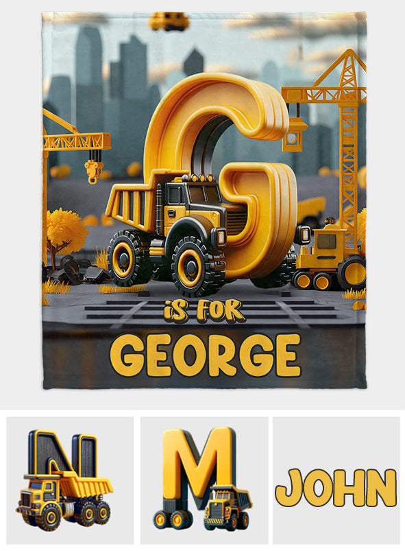 Construction Vehicle Letters - Personalized Kid Blanket