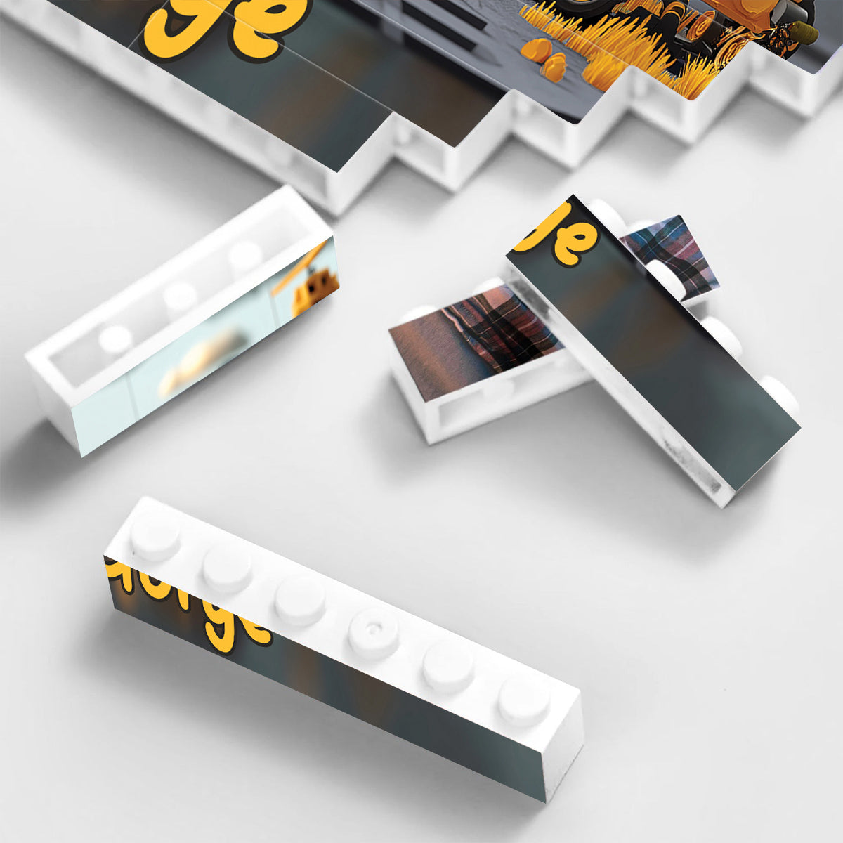 Baufahrzeug-Buchstaben - Personalisierte einseitige, horizontale rechteckige Bausteine ​​für Kinder