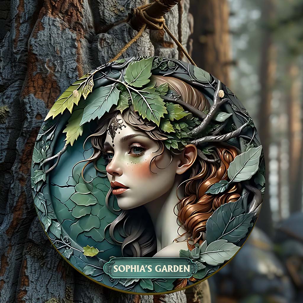 Pflanzenliebhaberin – Personalisiertes rundes Gartenschild aus Holz