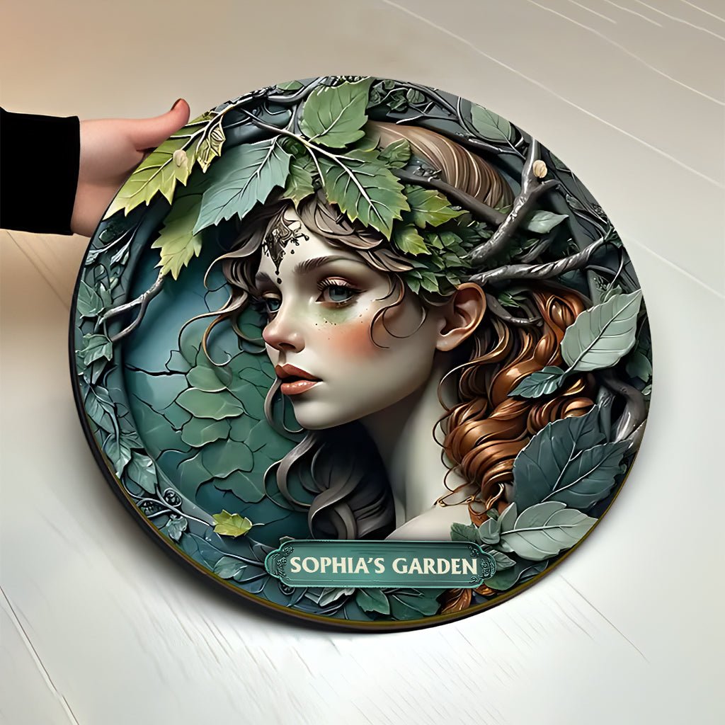 Pflanzenliebhaberin – Personalisiertes rundes Gartenschild aus Holz