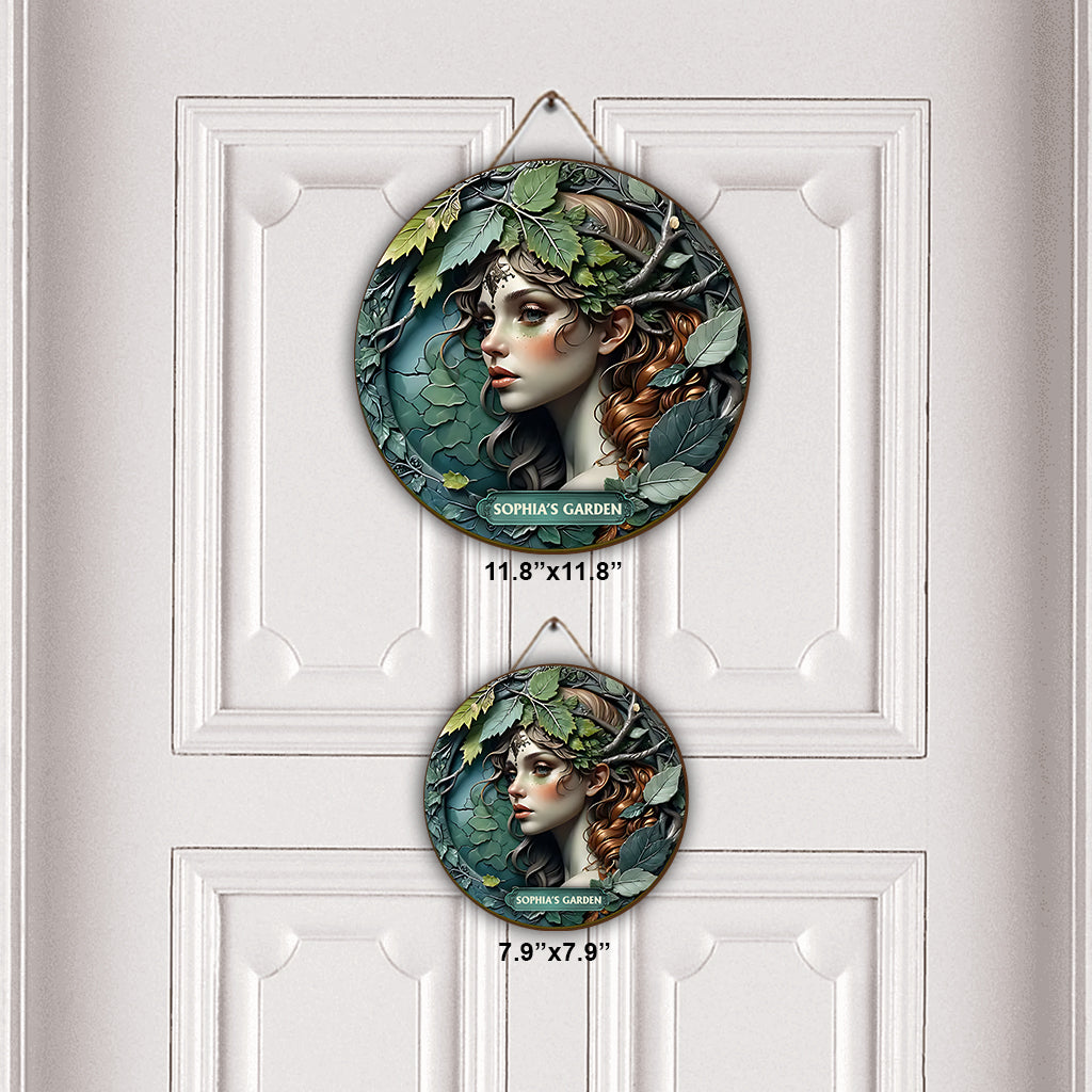 Pflanzenliebhaberin – Personalisiertes rundes Gartenschild aus Holz