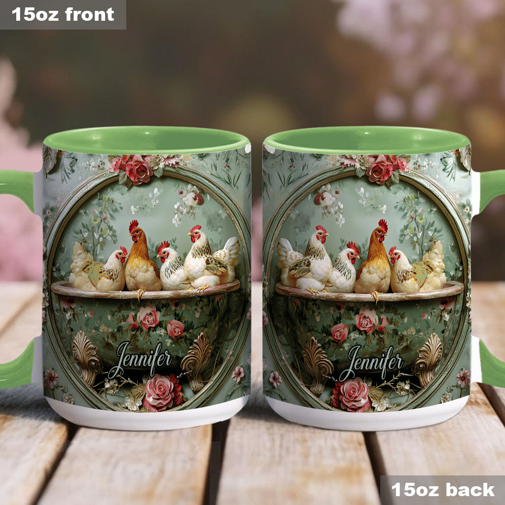 Vintage-Tasse mit Blumenmuster und Hühnermotiv – personalisierte Tasse mit Hühnermotiv