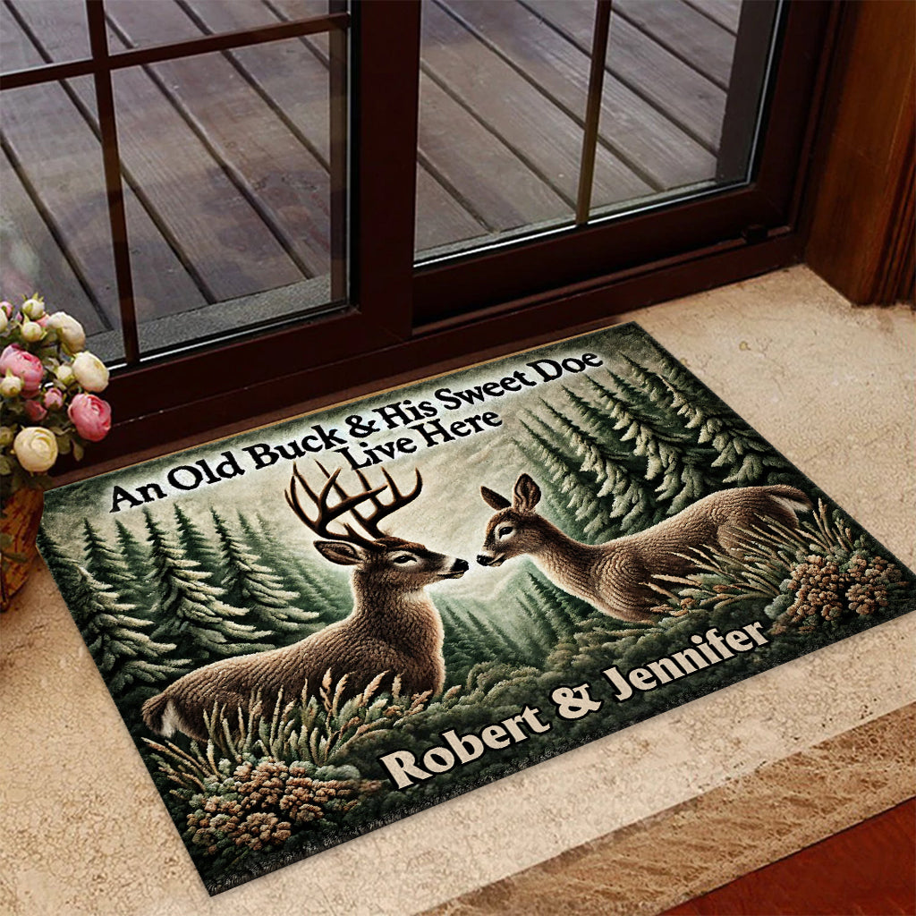 An Old Buck & His Sweet Doe Live Here - Personalized Hunting Doormat