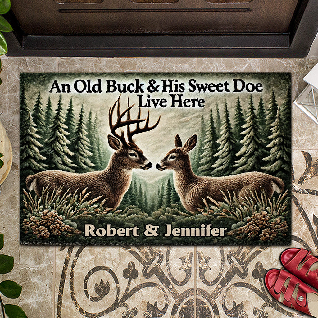 An Old Buck & His Sweet Doe Live Here - Personalized Hunting Doormat