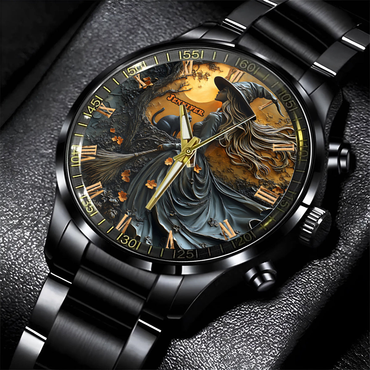 Beautiful Witch & Her Black Cat - Personalized Witch Hand Watch