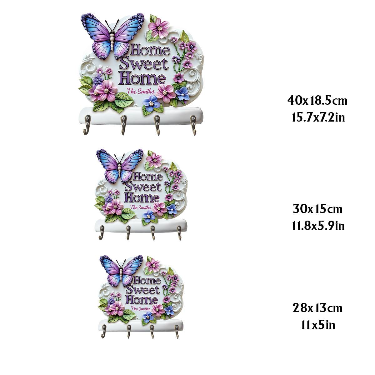 Zuhause ist es am schönsten – Personalisierter Schlüsselhalter in Schmetterlingsform