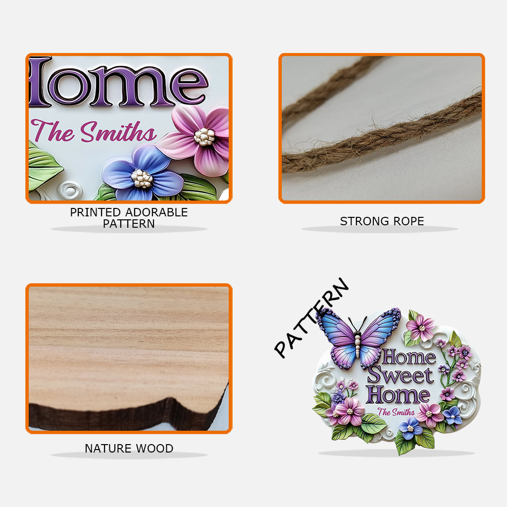 Zuhause ist es am schönsten – personalisiertes, individuell geformtes Schmetterlings-Holzschild