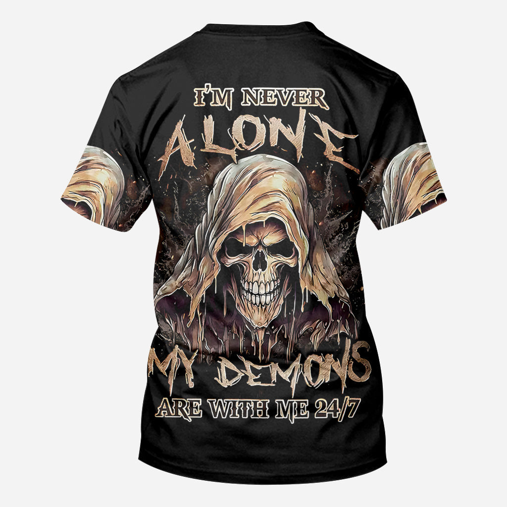 I'm Never Alone - Personalized Skull All Over Shirt