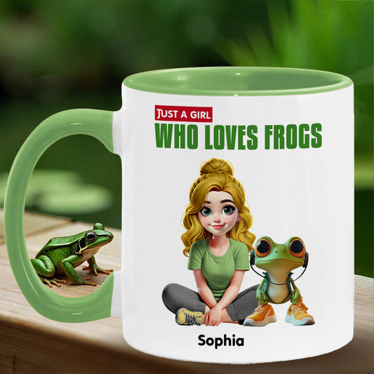 Einfach ein Mädchen, das Frösche liebt – personalisierte Tasse mit Froschmotiv