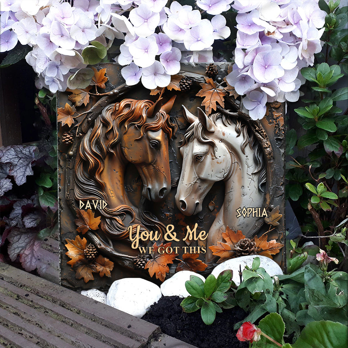 Es gehört dir und mir – personalisierter quadratischer Stein in Pferdeform