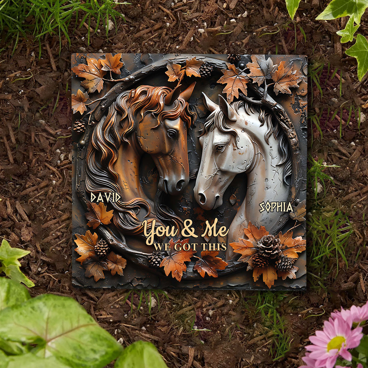Es gehört dir und mir – personalisierter quadratischer Stein in Pferdeform