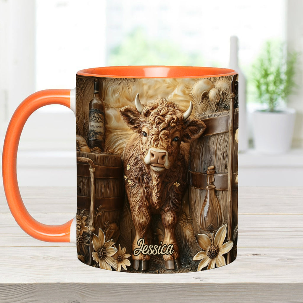 Vintage-Tasse mit wunderschönem Hochlandrind – personalisierter Akzentbecher