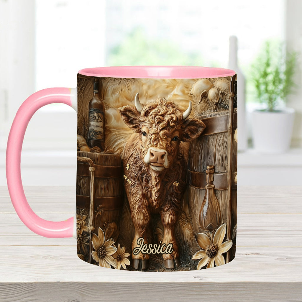 Vintage-Tasse mit wunderschönem Hochlandrind – personalisierter Akzentbecher