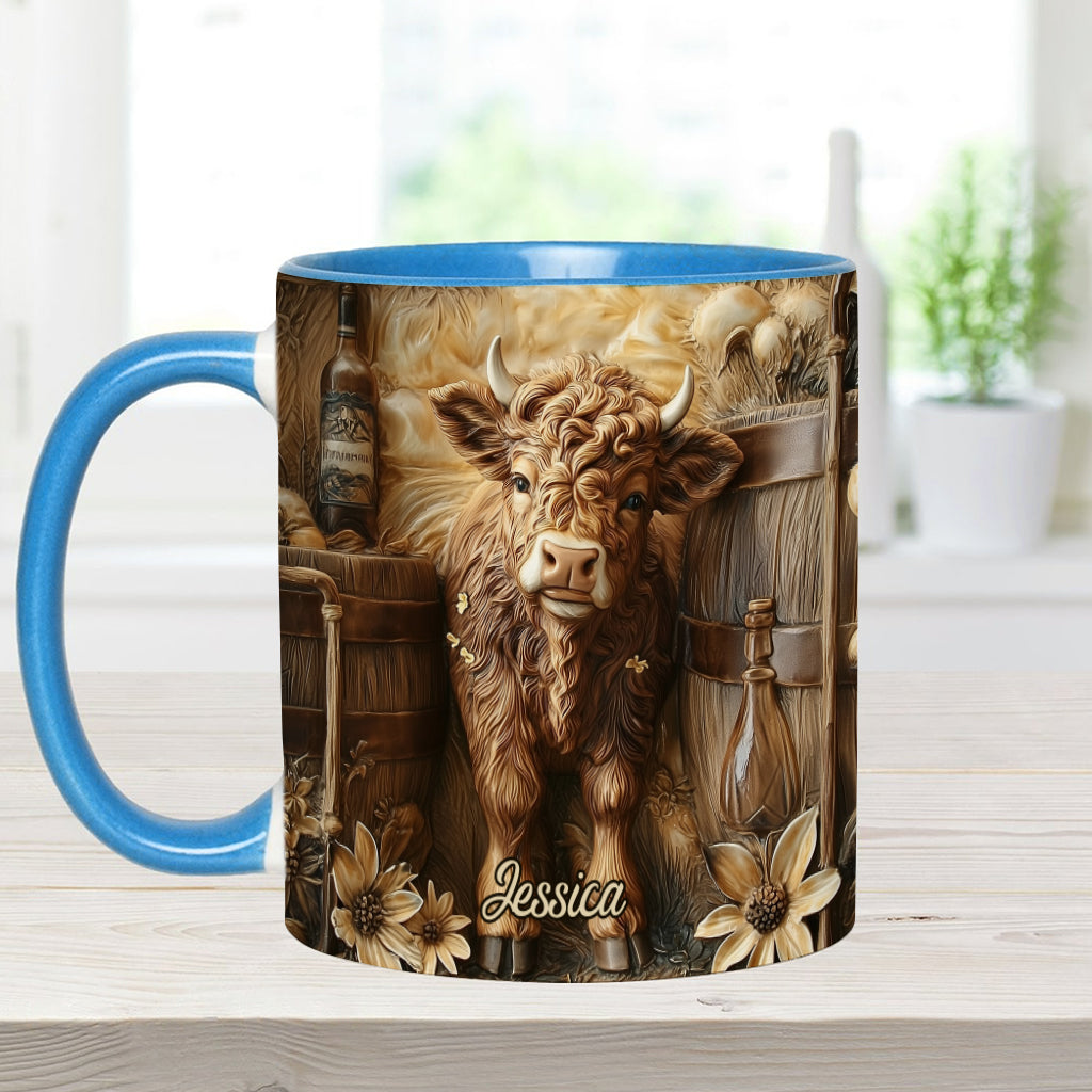 Vintage-Tasse mit wunderschönem Hochlandrind – personalisierter Akzentbecher